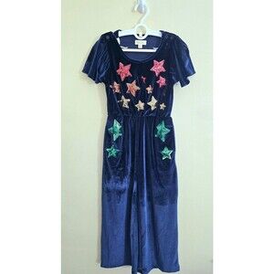 NWOT Little Bird Navy Velvet Sequin Party Star Jumpsuit, Sz 6/7-9/10